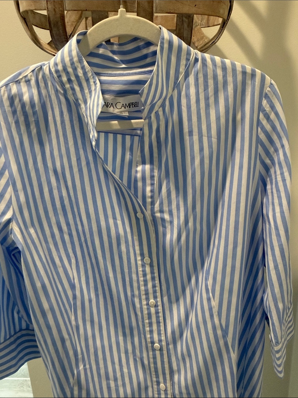 Sara Campbell Light Blue and White Vertical Stripe Shirt